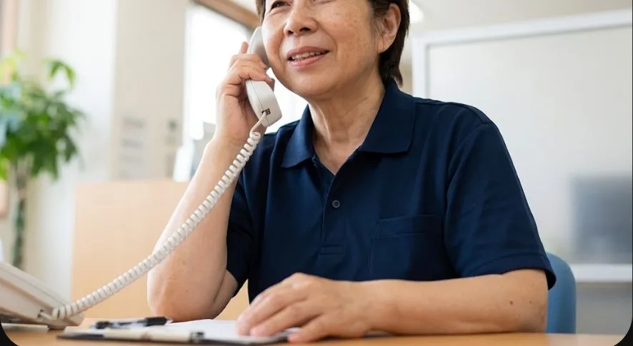 職員が電話を受けているところ